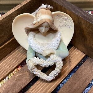 Mother's Love Angel Figurine with Heart Wreath Beautiful Hanging Ornament